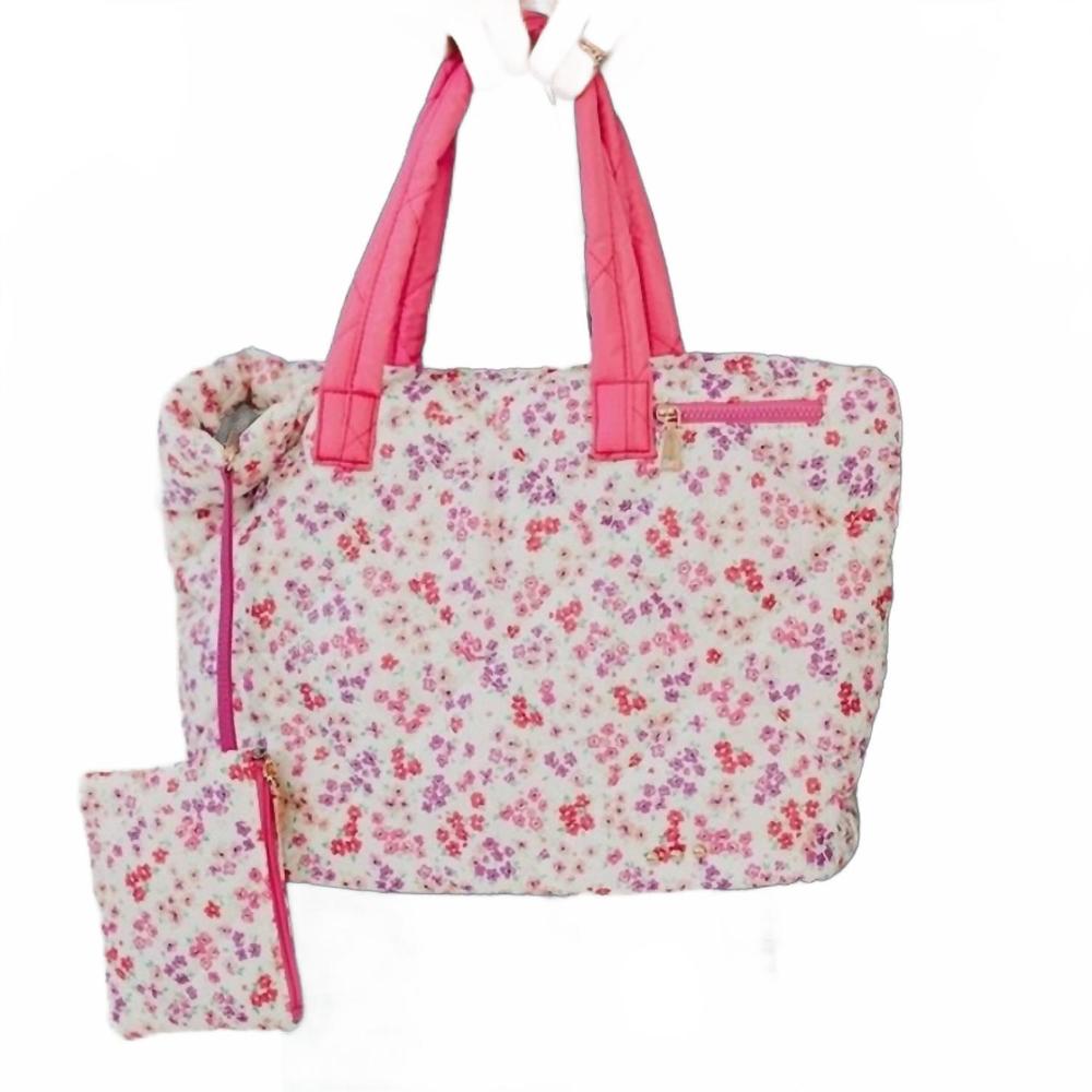 NEW PRETTY SIMPLE presley puffer nylon quilted tote bag in pink floral